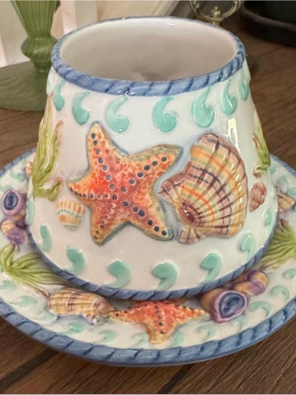 Vtg Y2K Salt City Coastal Candle Jar Holder with Plate & Shade (no candle)
